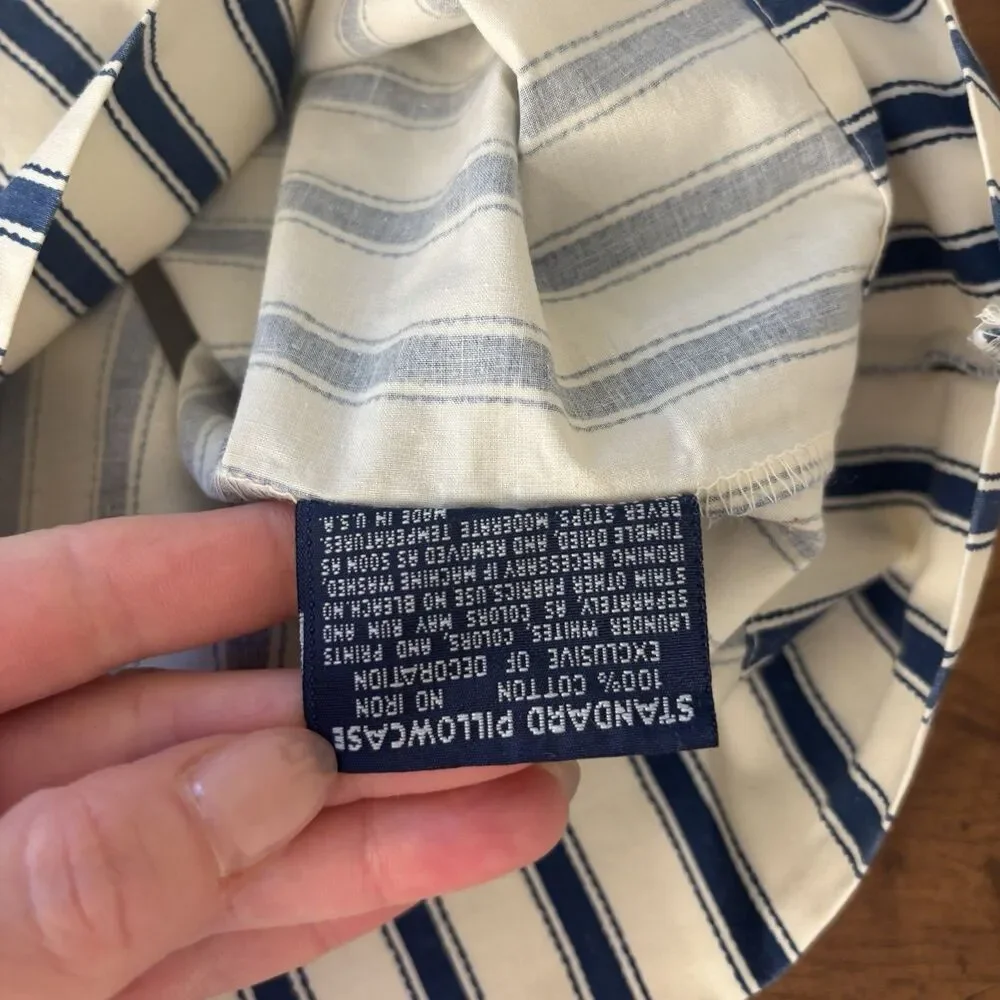 Ralph Lauren Vintage Ticking Stripe Pillowcase Blue White 100% Cotton USA Made